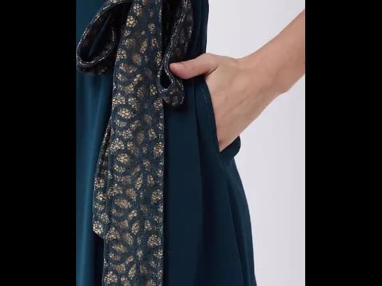 Blue & Gold-Toned Georgette Lace Overlay Maxi Dress (3)