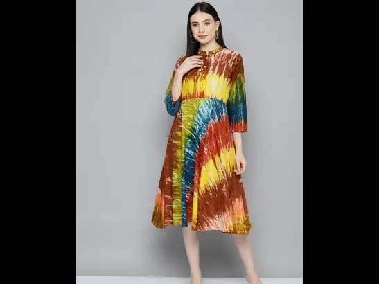 Abstract Printed Fit & Flare Midi Dress