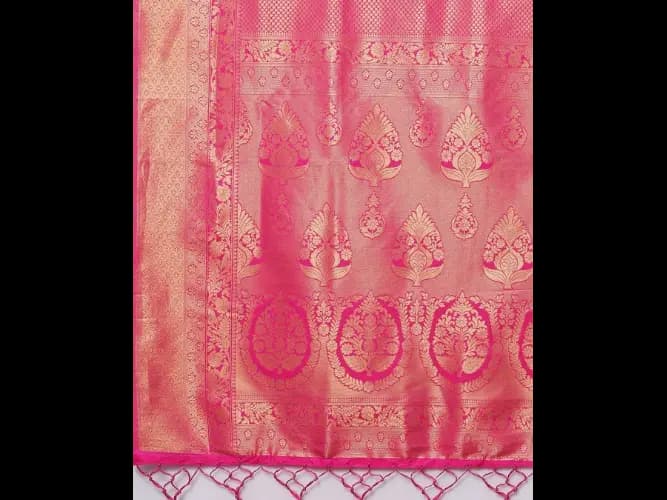 Women Pink Woven Design Silk Blend Saree (6)