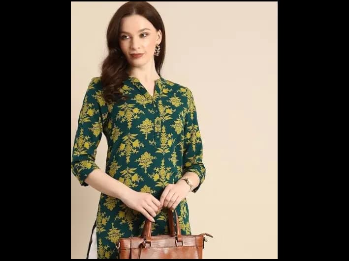Teal Blue & Mustard Yellow Ethnic Motifs Printed Kurta (5)