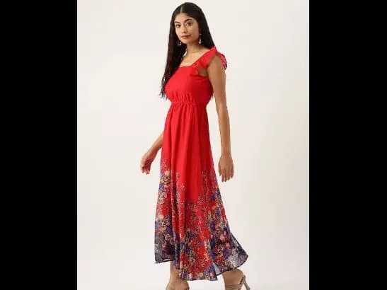 Floral Print Georgette Fit & Flare Midi Dress (2)
