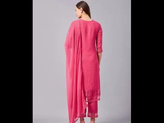 Textured Woven Design Regular Mirror Work Straight Kurta With Palazzos & Dupatta (6)