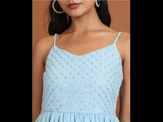 Blue Sequined Shoulder Strapped Maxi Dress (3)