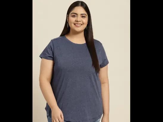Plus Size Navy Blue Solid T-shirt