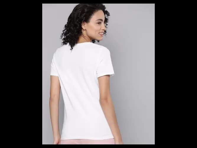 Women White Printed Pure Cotton Round Neck T-shirt (4)