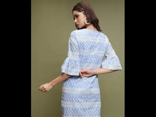 Ethnic Motifs Embroidered Bell Sleeves Sheath Dress (4)