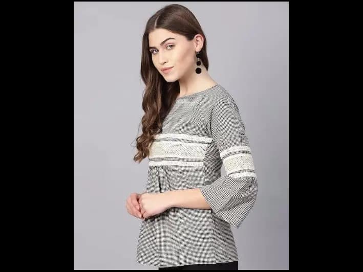Black & Off-White Checked Empire Pure Cotton Top (5)