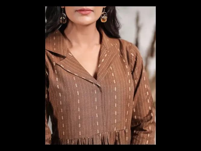 Self Design Shirt Collar A-Line Dress (5)