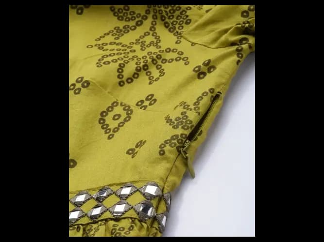 Green Ethnic Motifs Printed A-Line Dress (6)