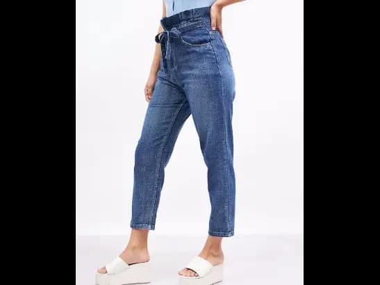 Blue Pure Cotton Relaxed Fit High-Rise Non-Stretchable Jeans (2)