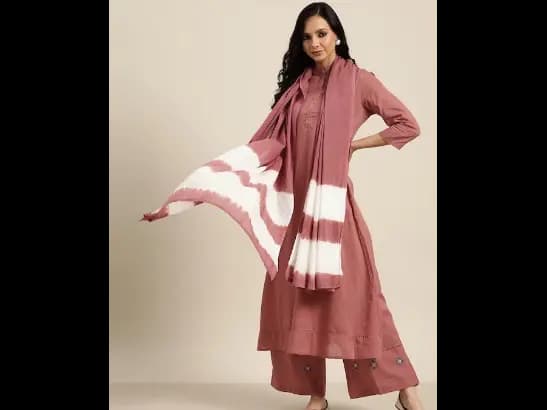 Pink Pure Cotton Kurta with Palazzos & Dupatta