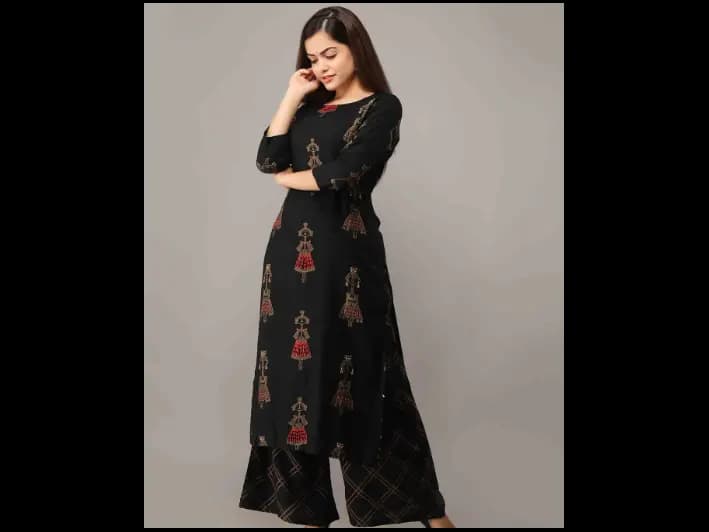 Black Ethnic Motifs Printed Kurta with Palazzos (4)