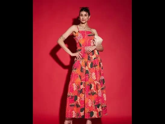 Red Floral Print Maxi Dress