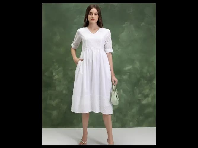 Women White Self Design A-Line Dresses (2)