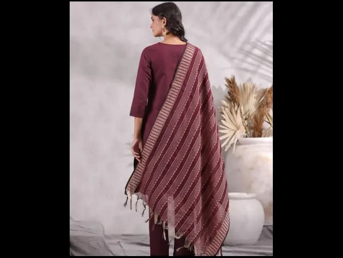 Yoke Design Regular Thread Work Pure Cotton Kurta with Trousers & With Dupatta (5)