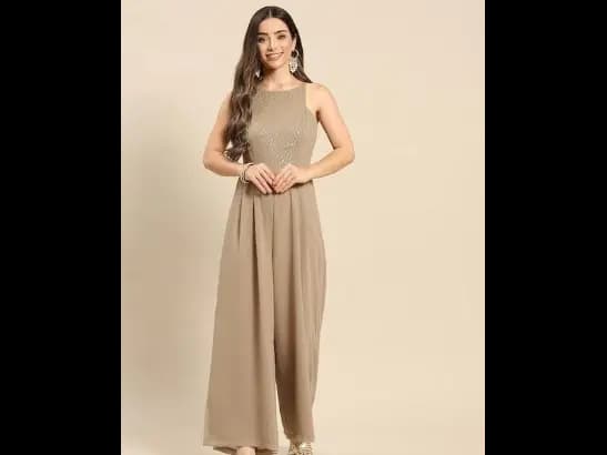Nude-Coloured Printed Basic Jumpsuit