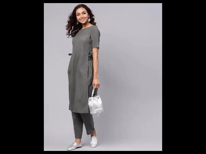 Straight Kurta Suit Set with Tie-U