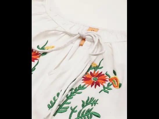 Floral Embroidered Tie-Up Neck Longline Top (3)