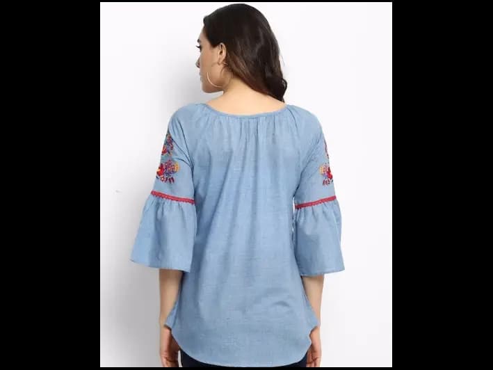 Blue Embroidered A-Line Pure Cotton Top (2)