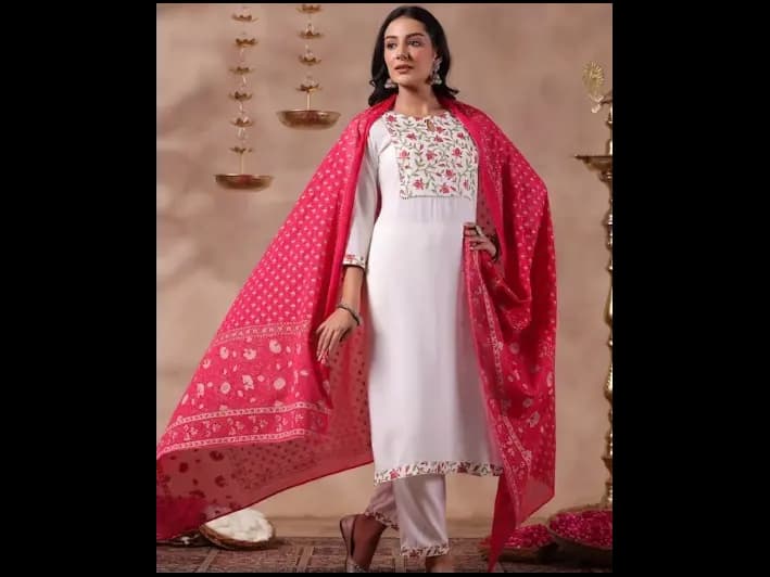 Ethnic Motifs Printed Regular Gotta Patti Kurta With Trousers & Dupatta (4)
