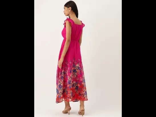 Floral Print Georgette Fit & Flare Maxi Dress (4)