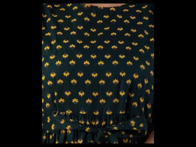 Ethnic Motifs Printed Puff Sleeve Fit And Flare Midi Dress With Belt (5)