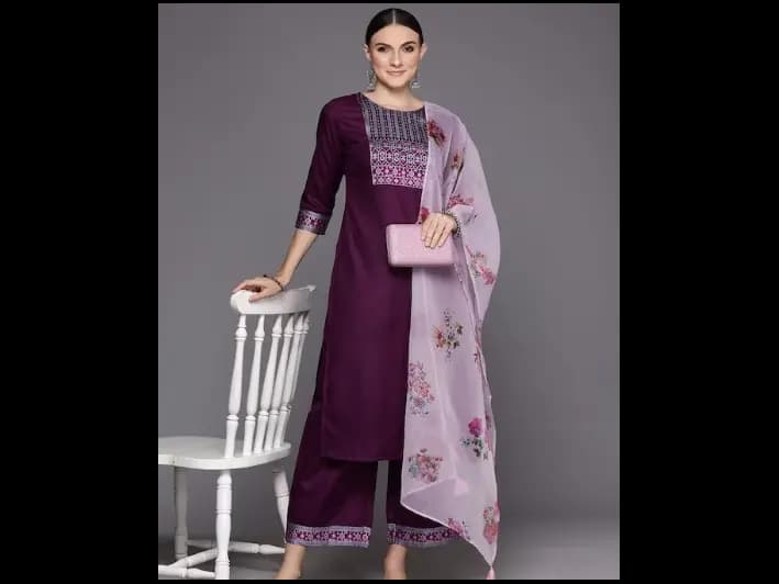 Purple Yoke Design Regular Kurta with Palazzos & With Dupatta
