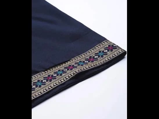 Women Navy Blue Yoke Design Kurta with Palazzos & With Dupatta (4)