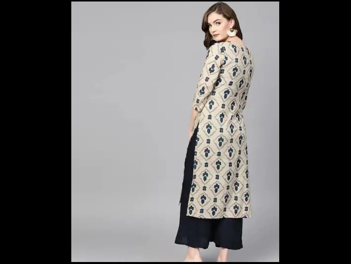 Beige & Blue Printed Kurta with Palazzos (3)
