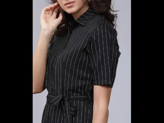 Women Black Striped Shirt Dress (3)