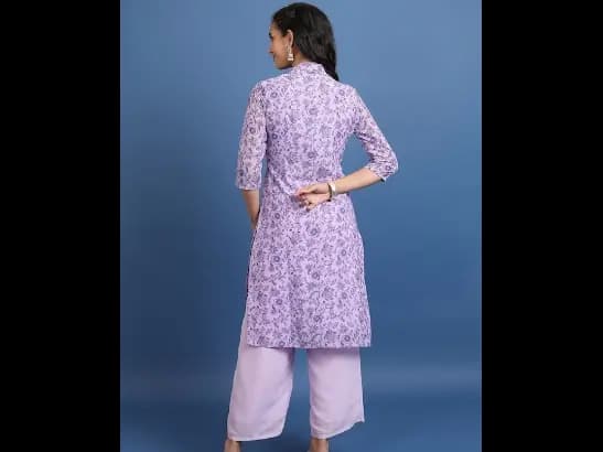 Lavender Printed Crop Top & Jacket With Palazzos (6)