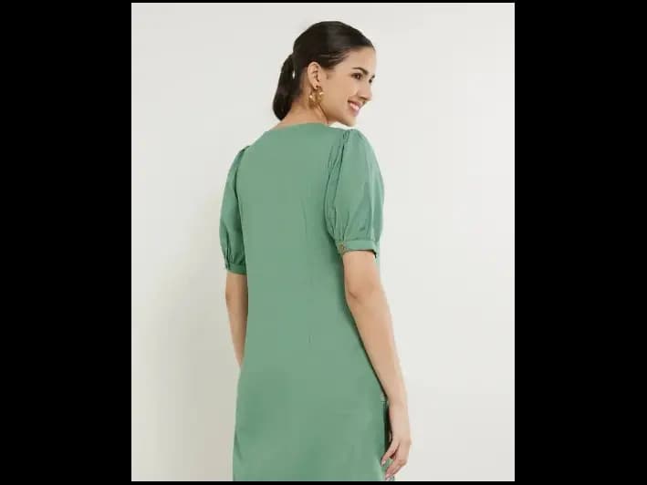Solid Cotton Flex Round Neck Women's Ethnic Dress (3)