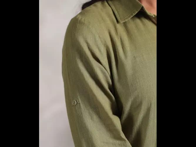 Shirt Collar Cuffed Sleeves Fusion Pure Cotton Kurta with Trousers (6)