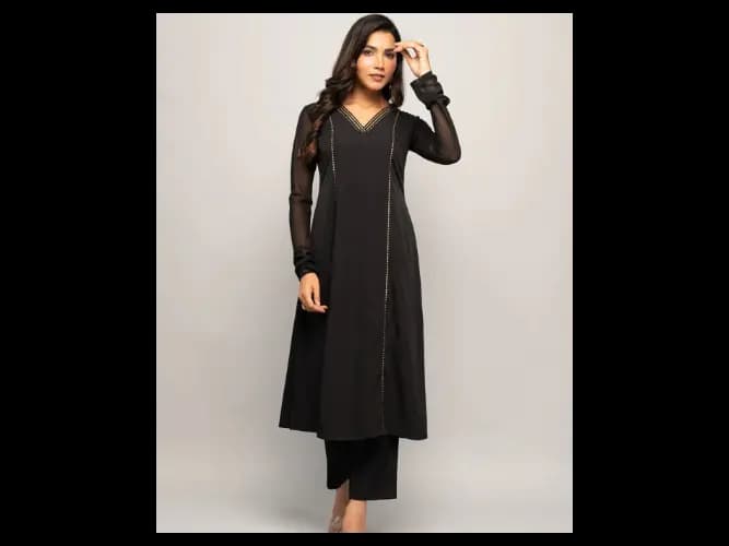 Crepe A-Line Kurta With Trousers & Dupatta (5)