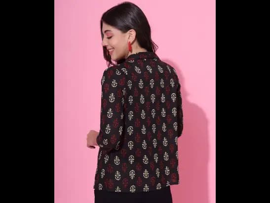 Block Print Relaxed Fit Front-Open Shrug (4)