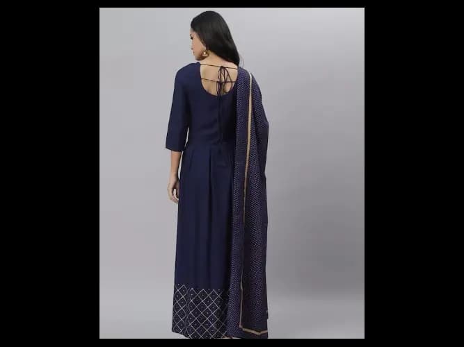 Women Navy Blue Anarkali Kurta With Dupatta (4)