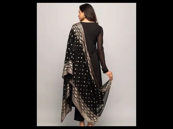 Crepe A-Line Kurta With Trousers & Dupatta (3)