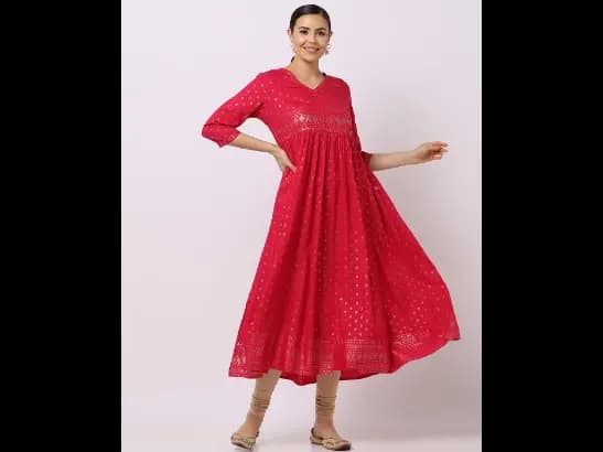 Foil Print Flared Kurta