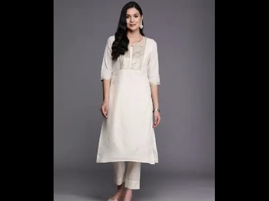 Sequins Yoke Design Straight Kurta
