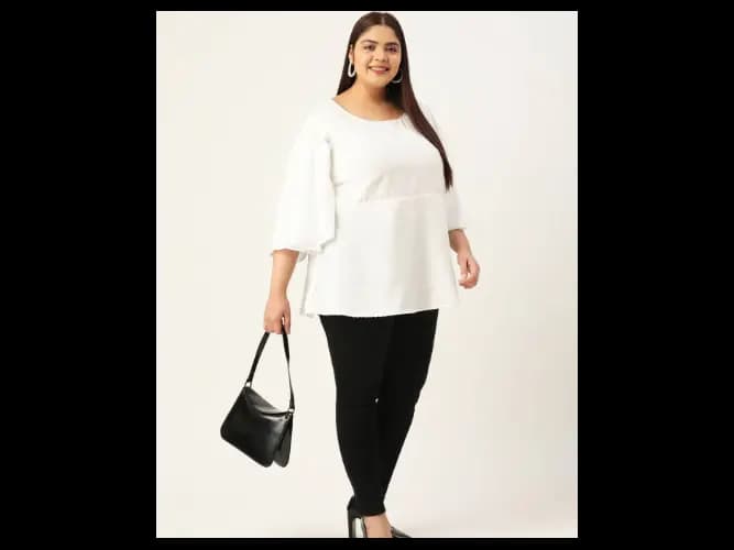 Plus Size Women Crepe Longline Flared Sleeves Top (2)