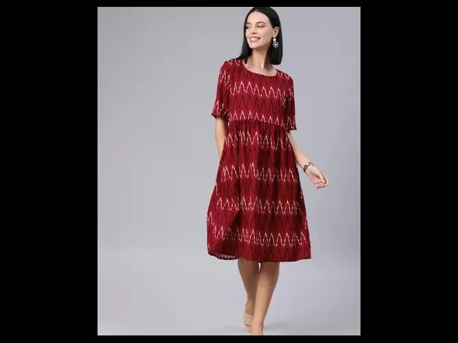 Maroon & Black Chevron Printed A-Line Dress (2)