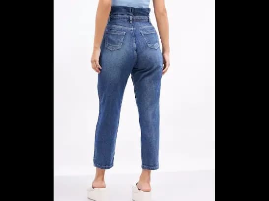 Blue Pure Cotton Relaxed Fit High-Rise Non-Stretchable Jeans (4)