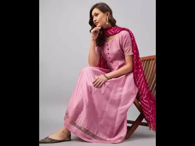 Raw Silk Anarkali Kurta Set with Dupatta (4)