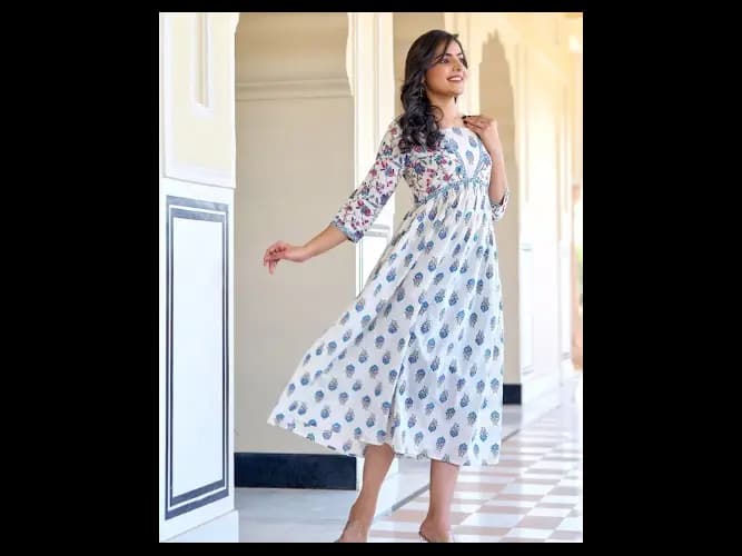 Geometric Print A-Line Cotton Midi Dress (4)