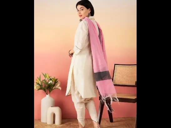 Off White Ethnic Motifs Self Design Thread Work Pure Cotton Pathani Kurta Sets (5)