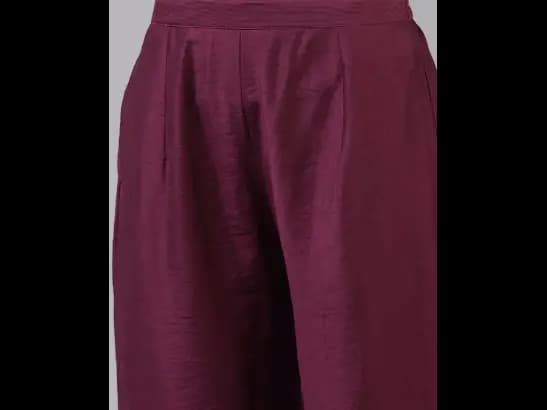 Purple & Gold Striped Yoke Thread Work Liva Straight Kurta Trousers & Dupatta (3)