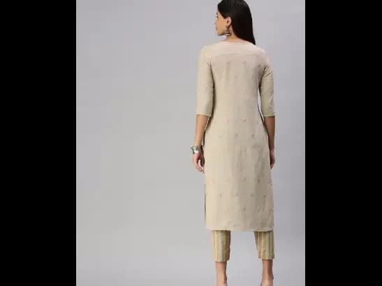 Beige Pure Cotton Kurta   Trousers (2)