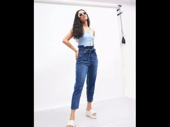 Blue Pure Cotton Relaxed Fit High-Rise Non-Stretchable Jeans
