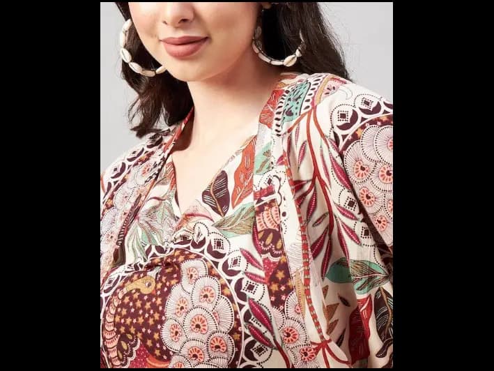 Ethnic Motifs Printed Pure Cotton Top With Shorts & Jacket (2)