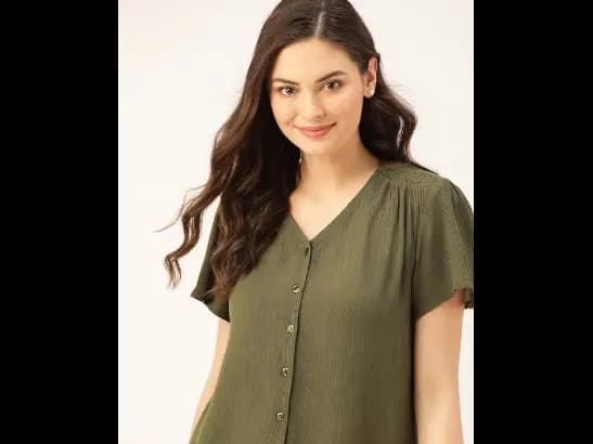 Olive Green Crinkled Solid Top (2)